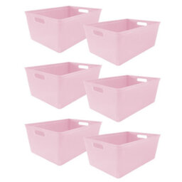 Simpa 6Pc 4L Pastel Pink Plastic Storage Basket Studio Organiser Trays With Handles - thumbnail 1