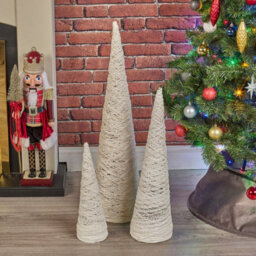 Urbn-Living Urbnliving 5 Pcs Led Light Up Christmas Tree Cone White With Glitter Sphere Balls Ornament With Fairy Lights - thumbnail 2