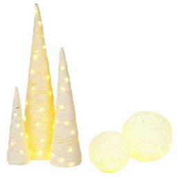 Urbn-Living Urbnliving 5 Pcs Led Light Up Christmas Tree Cone White With Glitter Sphere Balls Ornament With Fairy Lights - thumbnail 1