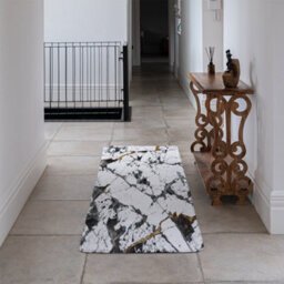 Benjamin Tate Design Black & Gold Marble Runner Special Soft Home Rug - thumbnail 3
