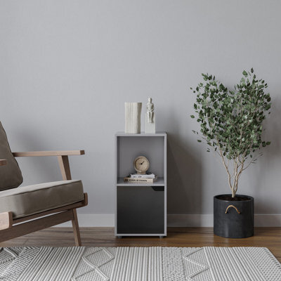 Urbn-Living Urbnliving 61Cm Height Grey 2 Cube Bookcase Shelving Display Shelf Storage Unit Black Wooden Door Organiser - image 1