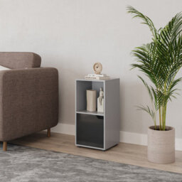 Urbn-Living Urbnliving 61Cm Height Grey 2 Cube Bookcase Shelving Display Shelf Storage Unit Black Wooden Door Organiser - thumbnail 2
