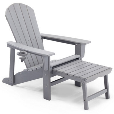 Vonhaus Grey Adirondack Chair With Footrest, Reclining Garden Chair, Weather Resistant Hdpe Outdoor Armchair For Patio, Westport - image 1