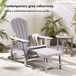 Vonhaus Grey Adirondack Chair With Footrest, Reclining Garden Chair, Weather Resistant Hdpe Outdoor Armchair For Patio, Westport - thumbnail 2