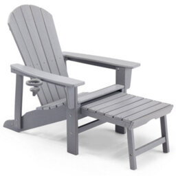 Vonhaus Grey Adirondack Chair With Footrest, Reclining Garden Chair, Weather Resistant Hdpe Outdoor Armchair For Patio, Westport - thumbnail 1
