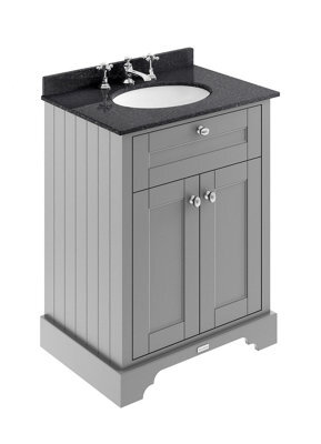 Hudson Reed Floor Standing Two Door Traditional Vanity Unit With 3 Tap Hole Black Marble Top & Basin In Storm Grey, 620 X 470mm - image 1