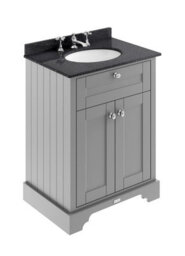 Hudson Reed Floor Standing Two Door Traditional Vanity Unit With 3 Tap Hole Black Marble Top & Basin In Storm Grey, 620 X 470mm