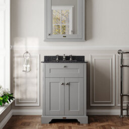 Hudson Reed Floor Standing Two Door Traditional Vanity Unit With 3 Tap Hole Black Marble Top & Basin In Storm Grey, 620 X 470mm - thumbnail 2