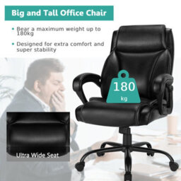 Costway Big & Tall Office Chair Ergonomic Leather Computer Chair W/ Rocking Backrest - thumbnail 8