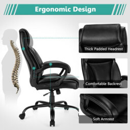 Costway Big & Tall Office Chair Ergonomic Leather Computer Chair W/ Rocking Backrest - thumbnail 9