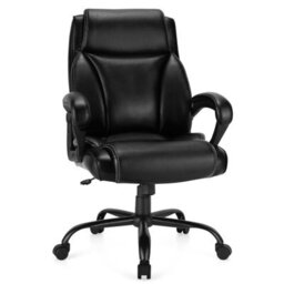 Costway Big & Tall Office Chair Ergonomic Leather Computer Chair W/ Rocking Backrest