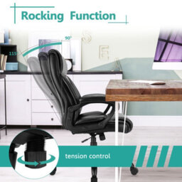 Costway Big & Tall Office Chair Ergonomic Leather Computer Chair W/ Rocking Backrest - thumbnail 6