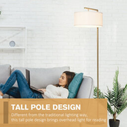 Homcom Floor Lamp With Linen Lampshade Round Base For Living Room Bedroom - thumbnail 4