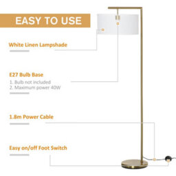 Homcom Floor Lamp With Linen Lampshade Round Base For Living Room Bedroom - thumbnail 6