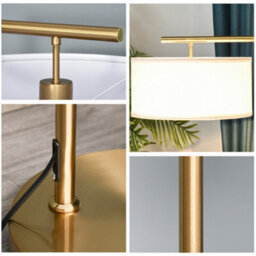 Homcom Floor Lamp With Linen Lampshade Round Base For Living Room Bedroom - thumbnail 7