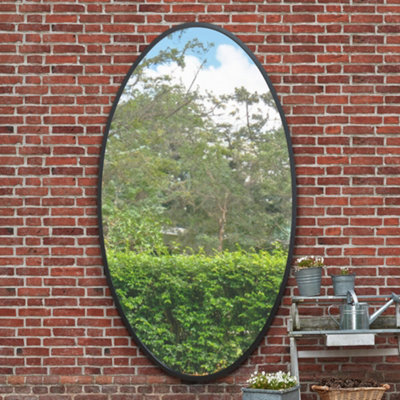 Mirroroutlet The Ovale Black Metal Framed Oval Garden Wall Mirror 200Cm X 112Cm - image 1