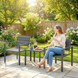 3 Pieces Garden Bistro Set For 2, Outdoor Bistro Table And Chairs - thumbnail 6