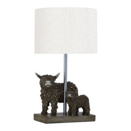 First Choice Lighting Angus & Hamish - Highland Cows Table Lamp With Oatmeal Linen Shade - thumbnail 1