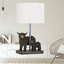 First Choice Lighting Angus & Hamish - Highland Cows Table Lamp With Oatmeal Linen Shade - thumbnail 4
