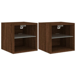 Berkfield Tv Wall Cabinets With Led Lights 2 Pcs Brown Oak 30X28.5X30 Cm - thumbnail 2