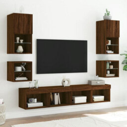 Berkfield Tv Wall Cabinets With Led Lights 2 Pcs Brown Oak 30X28.5X30 Cm - thumbnail 5