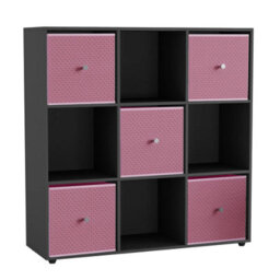 Urbn-Living Urbnliving 9 Cube Black Wooden Bookcase Shelving Unit With 5 Collapsible Fabric Drawers - Pastel Pink - thumbnail 3