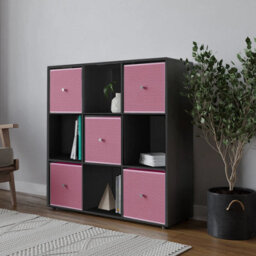 Urbn-Living Urbnliving 9 Cube Black Wooden Bookcase Shelving Unit With 5 Collapsible Fabric Drawers - Pastel Pink - thumbnail 2