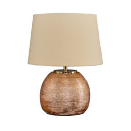 Valuelights Krista Metallic Copper Effect Ceramic Table Lamp With Cream Tapered Shade - Includes 4W Led Candle Bulb 3000K