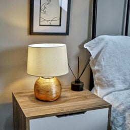 Valuelights Krista Metallic Copper Effect Ceramic Table Lamp With Cream Tapered Shade - Includes 4W Led Candle Bulb 3000K - thumbnail 2