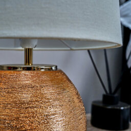 Valuelights Krista Metallic Copper Effect Ceramic Table Lamp With Cream Tapered Shade - Includes 4W Led Candle Bulb 3000K - thumbnail 3