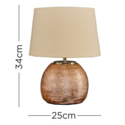 Valuelights Krista Metallic Copper Effect Ceramic Table Lamp With Cream Tapered Shade - Includes 4W Led Candle Bulb 3000K - thumbnail 8