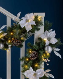 Werchristmas Pre-Lit Extra-Thick Silver And White Decorated Artificial Christmas Garland 9 Ft, 80 Warm White Leds - thumbnail 2