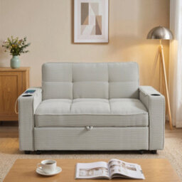 Matteo 2 Seater Corduroy Sofa Bed With Led Storage Shelf - Grey - thumbnail 9