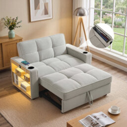 Matteo 2 Seater Corduroy Sofa Bed With Led Storage Shelf - Grey - thumbnail 1