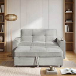 Matteo 2 Seater Corduroy Sofa Bed With Led Storage Shelf - Grey - thumbnail 3