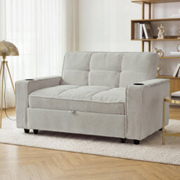 Matteo 2 Seater Corduroy Sofa Bed With Led Storage Shelf - Grey - thumbnail 2