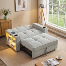 Matteo 2 Seater Corduroy Sofa Bed With Led Storage Shelf - Grey - thumbnail 7