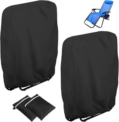2-Piece Protective Cover, Oxford Windproof Waterproof Covers For Folding Garden Chairs, Lounge Chair Cover (Black) - image 1