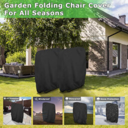 2-Piece Protective Cover, Oxford Windproof Waterproof Covers For Folding Garden Chairs, Lounge Chair Cover (Black) - thumbnail 2