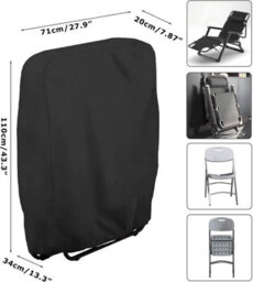 2-Piece Protective Cover, Oxford Windproof Waterproof Covers For Folding Garden Chairs, Lounge Chair Cover (Black) - thumbnail 4