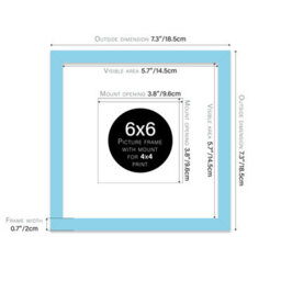 "6X6"" Light Blue Picture Frame - 6X6"" Square Frame With 4X4"" Mount For 6X6""/4X4"" Pictures Moderrn Style Thin Edge, 1 Pack" - thumbnail 2
