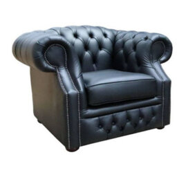 Chesterfield Club Chair Shelly Black Real Leather In Buckingham Style - thumbnail 3