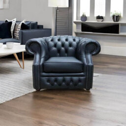 Chesterfield Club Chair Shelly Black Real Leather In Buckingham Style - thumbnail 4