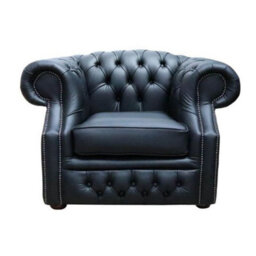 Chesterfield Club Chair Shelly Black Real Leather In Buckingham Style - thumbnail 1