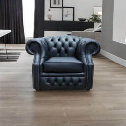 Chesterfield Club Chair Shelly Black Real Leather In Buckingham Style - thumbnail 2