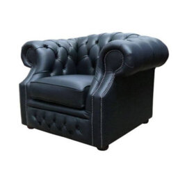 Chesterfield Club Chair Shelly Black Real Leather In Buckingham Style - thumbnail 5