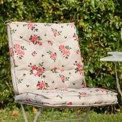 Dibor Set Of 2 Vintage Rose Summer Outdoor Garden Chair Seat Pad Cushions - image 1