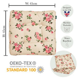 Dibor Set Of 2 Vintage Rose Summer Outdoor Garden Chair Seat Pad Cushions - thumbnail 6