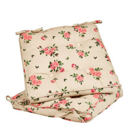 Dibor Set Of 2 Vintage Rose Summer Outdoor Garden Chair Seat Pad Cushions - thumbnail 2