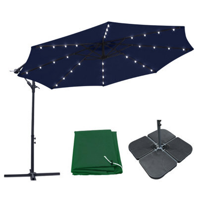 Sundaze 3M Blue Cantilever Banana Parasol Umbrella With Lights, Base Weights And Rain Cover - image 1